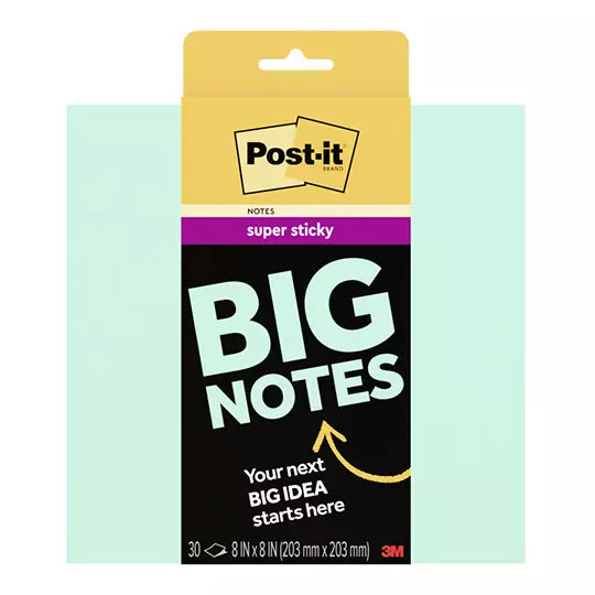 Notas adhesivas Post-It BIG NOTE Super S ticky 8 x 8 pulg color menta c/30 notas