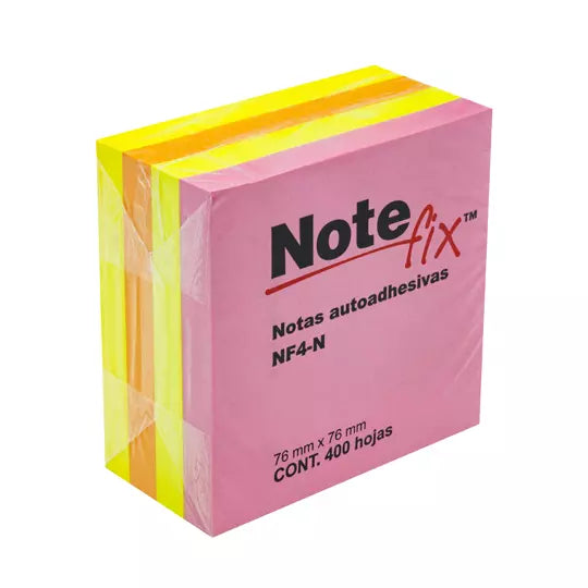 Notas adhesivas Note fix NF4-N 7.6 cm x 7.6 cm paquete con 4 blocks color neón