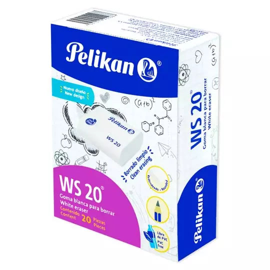 Goma Pelikan WS20 plástica blanca caja c on 20 piezas