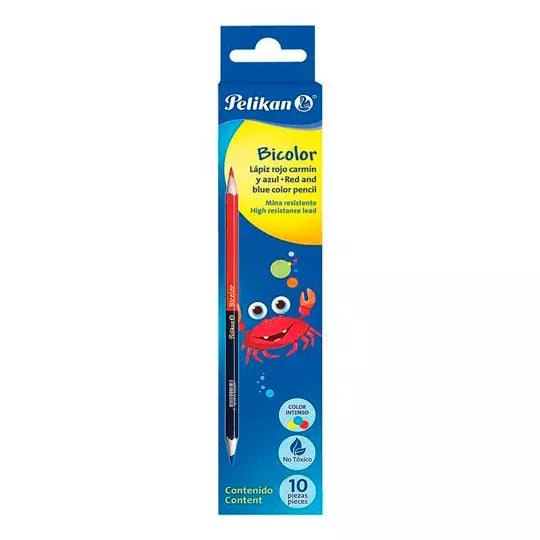 Lápiz bicolor Pelikan hexagonal rojo y a zul caja con 10 piezas