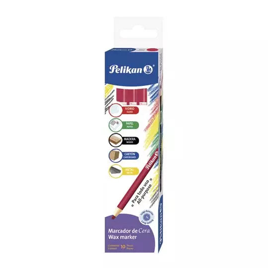 Marcador de cera Pelikan color rojo caja con 10 piezas