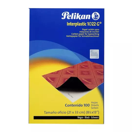 Papel carbón Pelikan Interplastic 1022G tamaño oficio color negro caja 100 ho