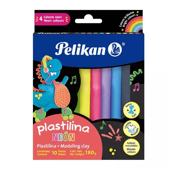 Plastilina Pelikan colores neón caja con 10 barras de colores surtidos