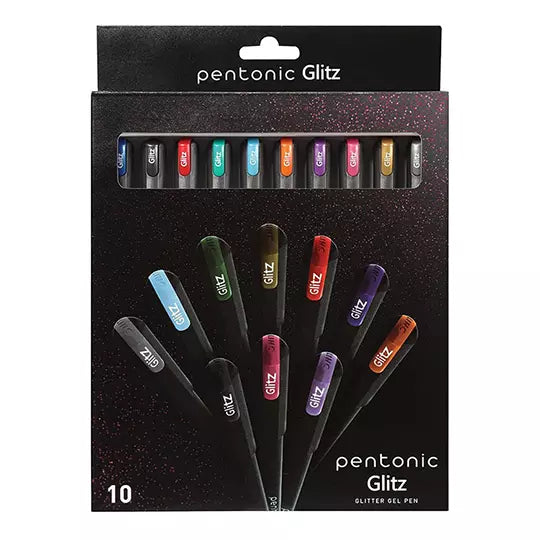 Bolígrafo de gel mediano Pentonic Glitte r 1.0 mm colores surtidos caja c/10 pzs