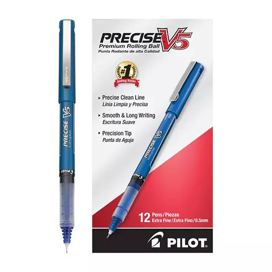 Bolígrafo extra fino Precise V5 Pilot pu nta rodante, color azul, caja c/12 pzas