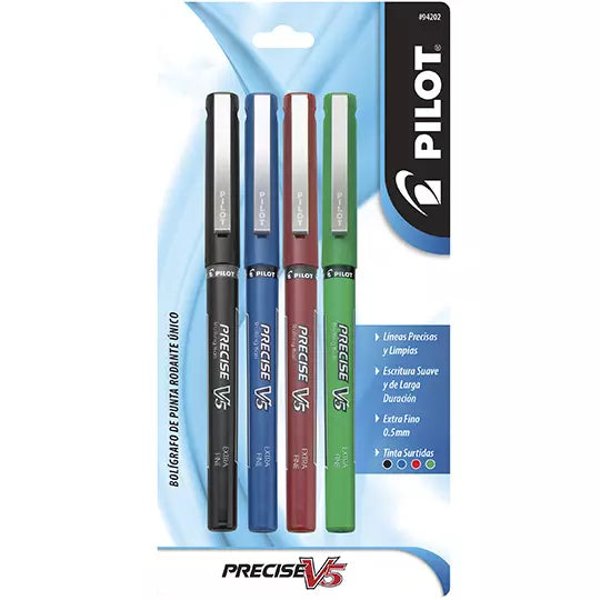 Bolígrafo extra fino Precise V5 Pilot pu nta rodante colores surtidos c/4 piez