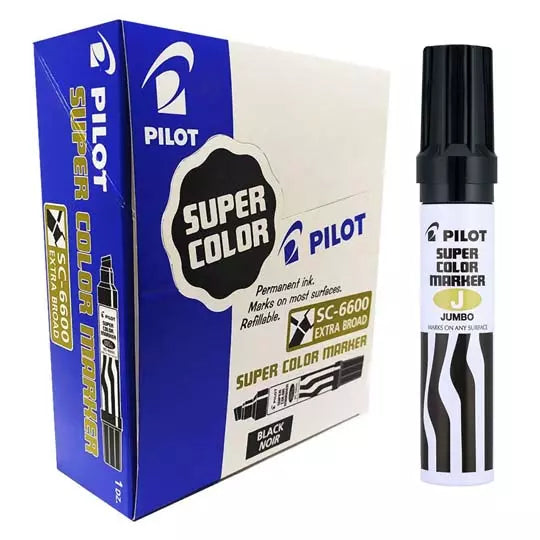 Marcador permanente Jumbo Pilot punta ci ncel hasta 12.5 mm, negro, caja c/12 pzs