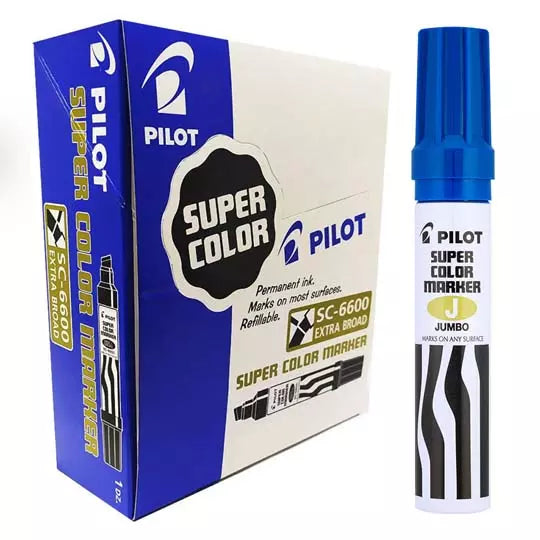 Marcador permanente Jumbo Pilot punta ci ncel hasta 12.5 mm, azul, caja c/12 pzs