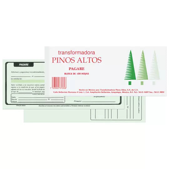 Pagare Pinos Altos block con 100 hojas .