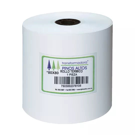 Rollo de papel térmico Pinos Altos 80 x 80 mm caja con 50 rollos a granel