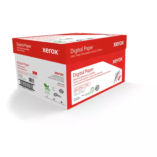Caja de papel bond Rojo Xerox tamaño ofi cio 99% de blancura 75gr.