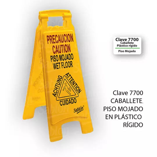Señal caballete piso mojado .