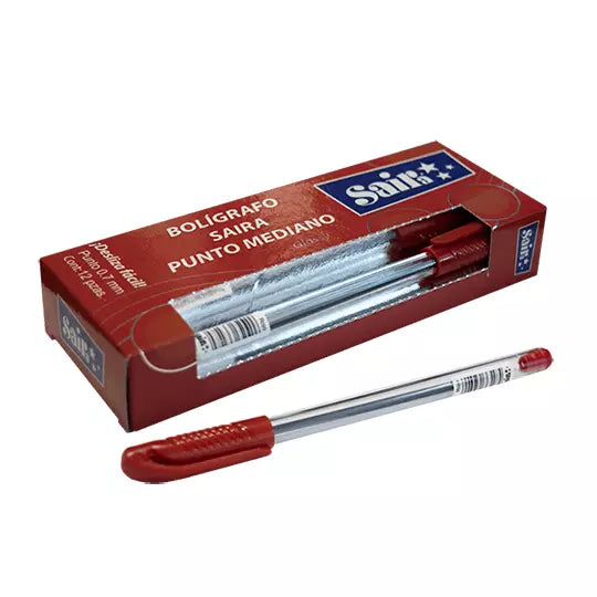 Bolígrafo SAIRA semi gel punto mediano 0 .7 mm color rojo caja con 12 piezas