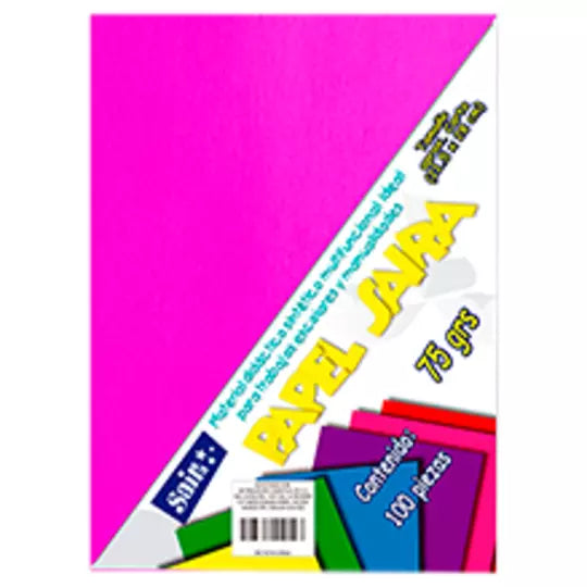 Paquete de hojas de color saira tamaño c arta rosa fluorescente 75 grs 100 hoja