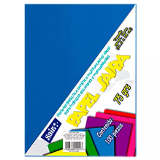 Paquete de hojas de color saira tamaño c arta azul marino 75 grs 100 hojas