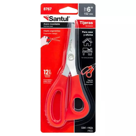 Tijeras santul de 15 CM (6 pulgadas) col or rojo.