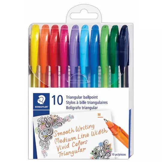 Bolígrafo mediano triangular Staedtler 1 .0 mm colores surtidos paquete con 10 pi