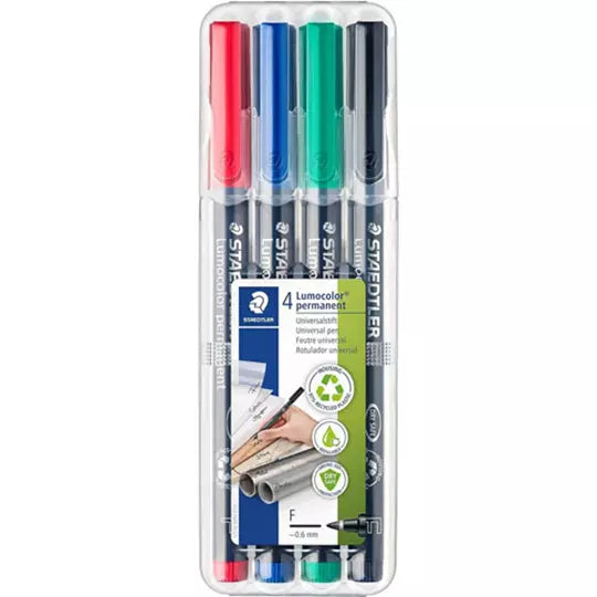 Rotulador Staedtler Lumocolor punto fino 0.6 mm colores surtidos set de 4 pzs