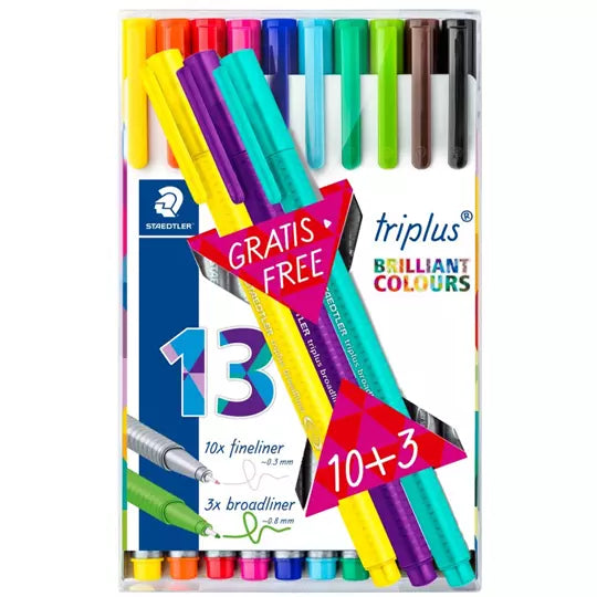 Rotuladores Staedtler triplus fineliner colores surtidos estuche de 10 + 3 pieza