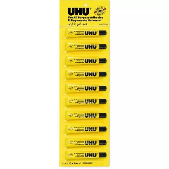 Pegamento universal UHU de 7 ml tira con 10 piezas