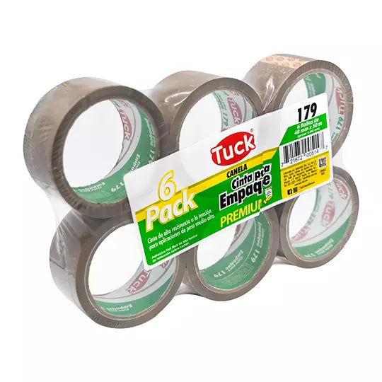 Cinta 179 de empaque TUK 48mm x 50m, col or canela, con 6 piezas
