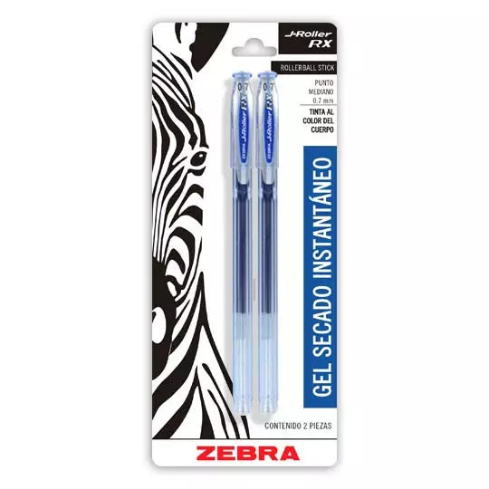 Bolígrafo de gel ZEBRA J-Roller RX punto mediano 0.7 mm azul blíster c/2 piezas