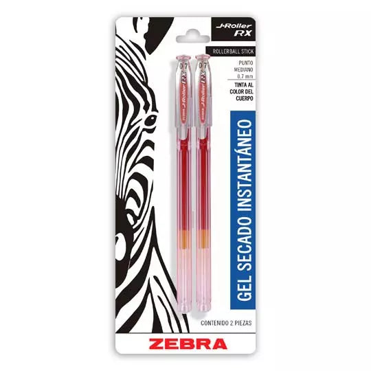 Bolígrafo de gel ZEBRA J-Roller RX punto mediano 0.7 mm rojo blíster c/2 piezas