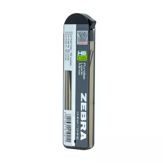 Puntillas de grafito ZEBRA HB punto fino 0.5 mm tubo con 12 puntillas