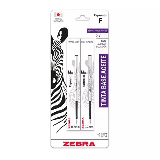 Repuesto de Bolígrafo F-301 ZEBRA punto fino tinta negra blíster c/ 2 piezas