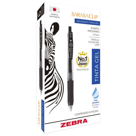 Boligrafo Zebra Sarasa Clip rollerball retractil punto mediano 0.7 tinta gel color negro caja c/6