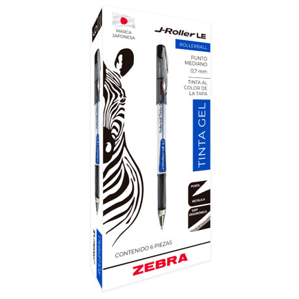 Bolígrafo Zebra J-Roller LE Punto Mediano 0.7mm Tinta Gel Color Azul C/6 Pzas
