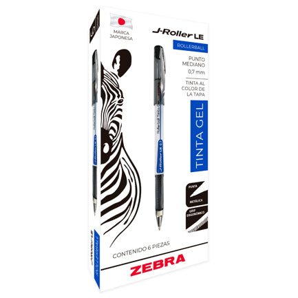 Bolígrafo Zebra J-Roller LE Punto Mediano 0.7mm Tinta Gel Color Rojo C/6 Pzas