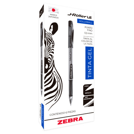 Bolígrafo Zebra J-Roller LE Punto Fino 0.5mm Tinta Gel Color Negro C/6 Pzas