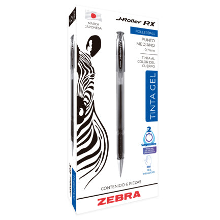 Bolígrafo Zebra J Roller RX Punto Mediano 0.7mm Tinta Gel Color Rojo C/6 Pzas