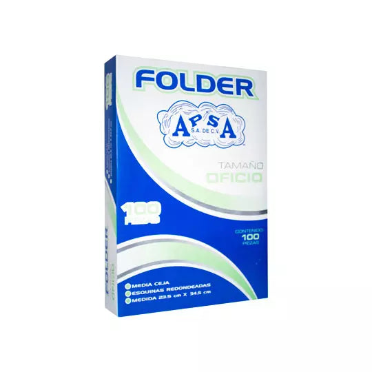 Folder crema APSA tamaño oficio , paque te con 100 piezas