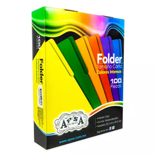 Folder naranja intenso APSA tamaño carta , paquete con 100 piezas