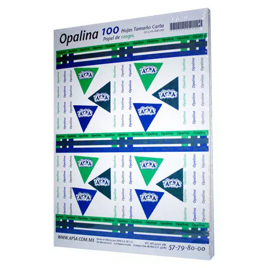 Papel opalina blanca 90% blancura APSA t amaño carta 120 gramos paquete con 100 p
