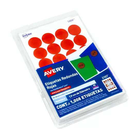Etiqueta redonda removible rojo AVERY co n tecnología laser/inkjet
