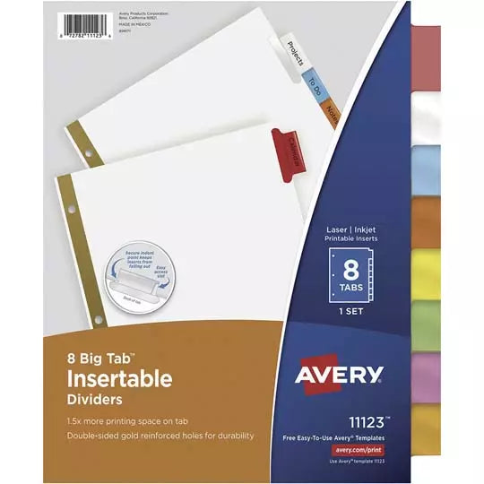 Separador blanco carta 8 divisiones AVER Y tecnología laser/inkjet