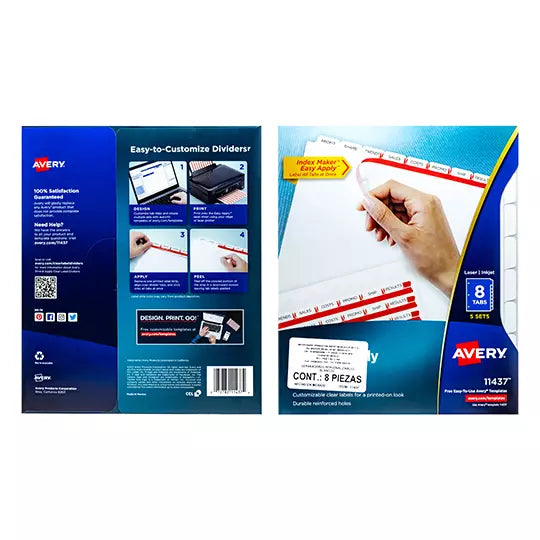 Separador blanco carta 8 divisiones AVER Y tecnologia laser