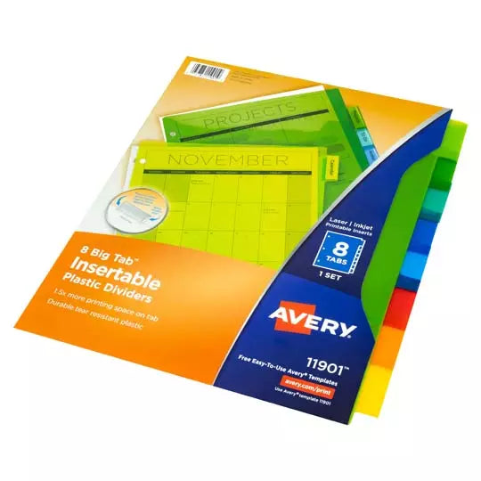 Separador plástico carta 8 divisiones AV ERY tecnología laser/inkjet