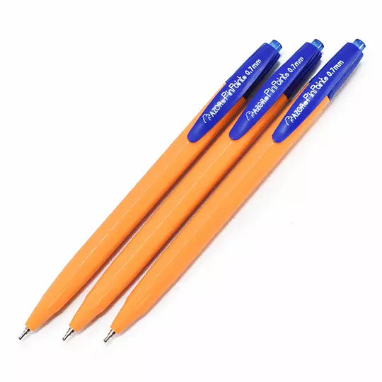 Bolígrafo fino retráctil Pin Point 0.7 m m color azul cuerpo amarillo c/12 pzas