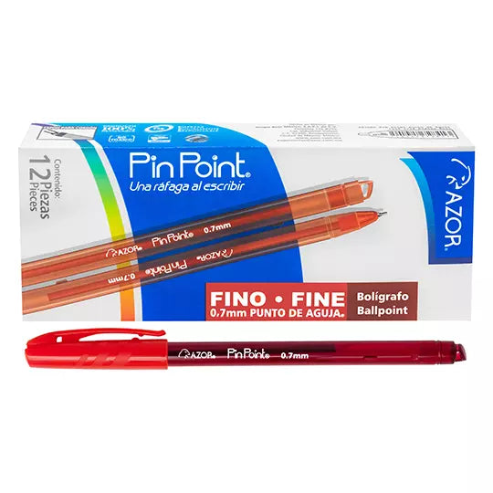 Bolígrafo fino Pin Point 0.7 mm color ro jo caja con 12 pzas