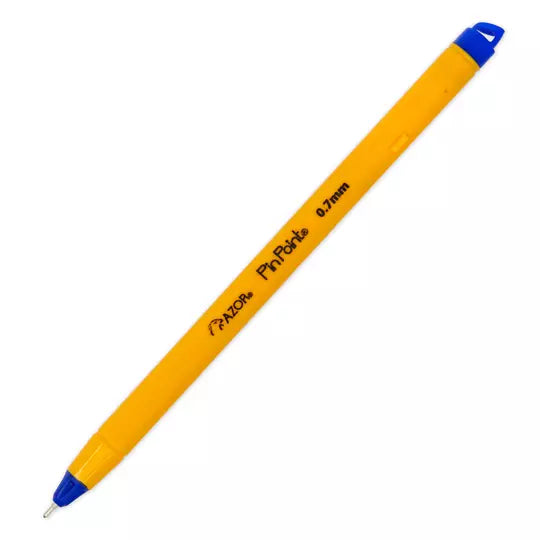 Bolígrafo fino Pin Point 0.7 mm color az ul cuerpo amarillo caja con 12 pzas