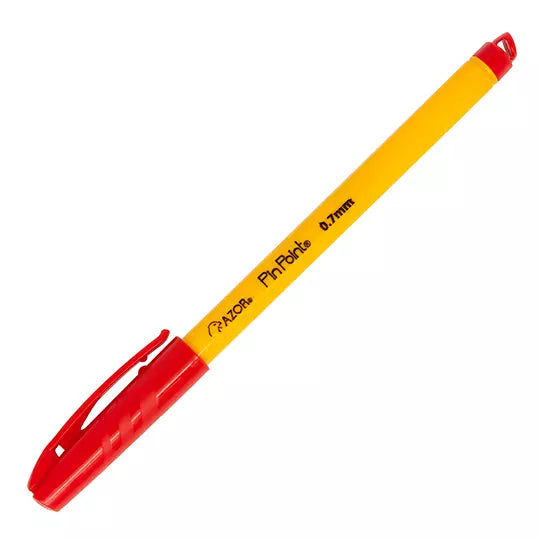 Bolígrafo fino Pin Point 0.7 mm color ro jo cuerpo amarillo caja con 12 pzas