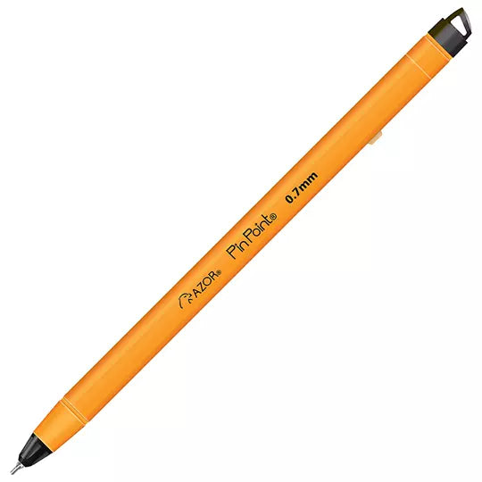Bolígrafo fino Pin Point 0.7 mm color ne gro cuerpo amarillo empaque con 3 pzas