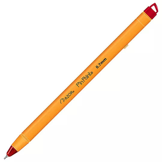 Bolígrafo fino Pin Point 0.7 mm color ro jo cuerpo amarillo empaque con 3 pzas