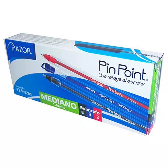 Bolígrafo mediano Pin Point 1.0 mm color es surtidos caja con 12 pzas