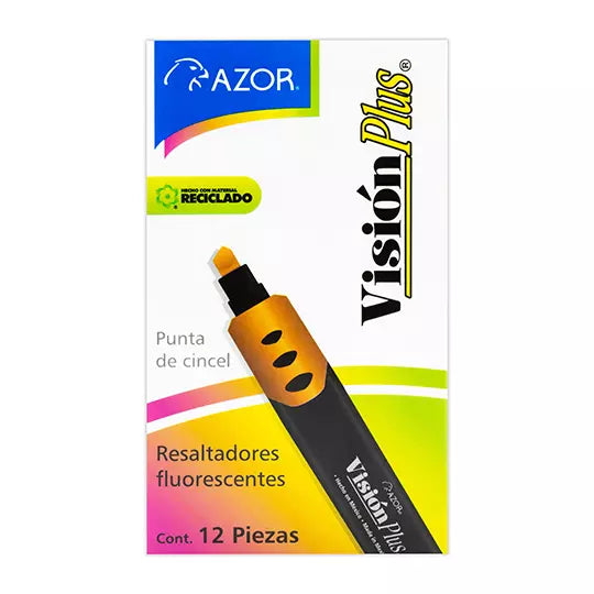 Resaltador de texto Vision Plus punta ci ncel 6 mm color naranja caja con 12 pzas