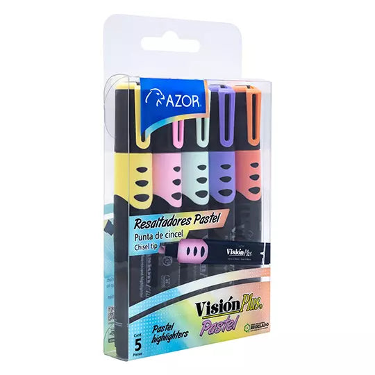 Resaltador de texto Vision Plus Pastel c olores surtidos empaque con 5 pzas